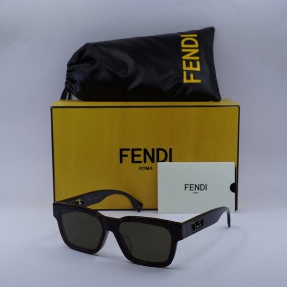 Fendi FE40107F 52E Sunglasses Dark Havana Square Frame, Brown Lenses main image 4